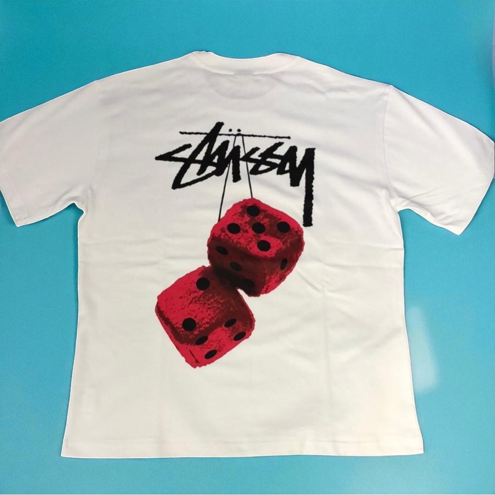 Stussy White Tee with Red Dice Design